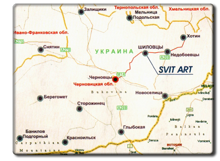 Svitart on a map of Chernivtsi region