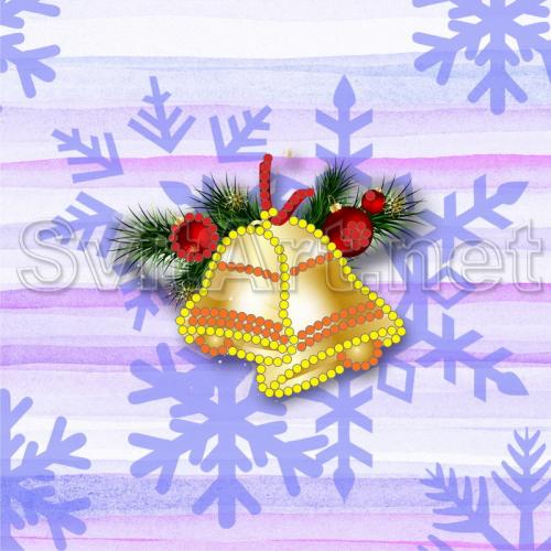 Bells and spruce on the background of snowflakes - M-027