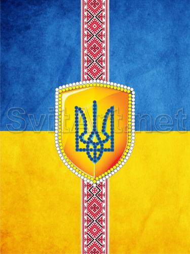 Shield with the coat of arms of Ukraine over the flag - M-032