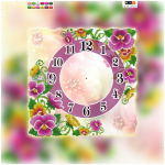 Purple clock on a background of multi-colored flowers - XB CH-001