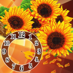 Brown clock on a background of golden sunflowers - CH-008