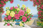 Multicolored roses in a vase on the veranda - SI-721