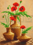 Red poppies in different vessels - E-007