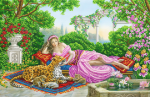 Girl and leopard in the garden - SI-626
