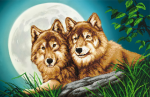 Two wolves in the background of the moon - SI-468