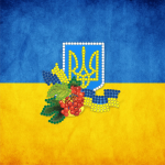 Stema Ucrainei pe fundalul unui steag - M-031