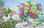 Pigeons and multicolored lilacs - SI-627