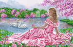 Girl and swans by the lake - SI-548