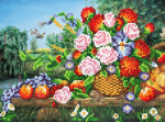 Basket of flowers and fruits - A-056