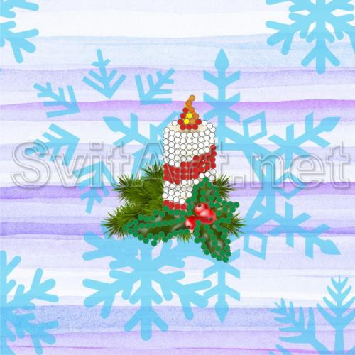 Candle with a spruce on a background of snowflakes - M-025