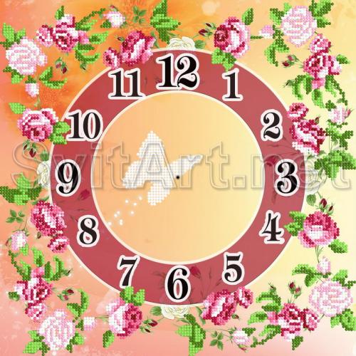 Pink flower clock with butterfly - CH-003