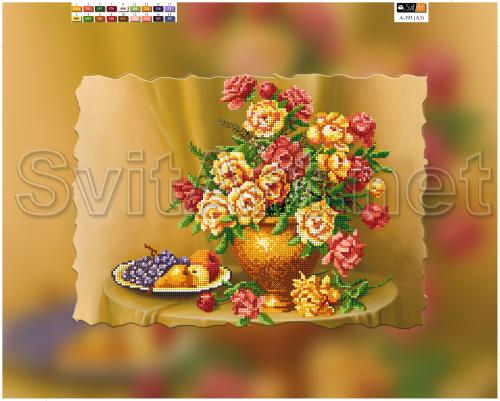 Red and yellow flowers in a vase -  A-193
