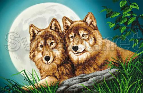 Two wolves in the background of the moon - SI-468