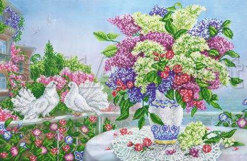 Pigeons and multicolored lilacs - SI-627