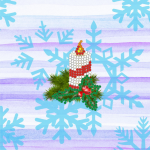 Candle with a spruce on a background of snowflakes - M-025