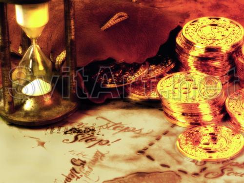 Hourglass and coins - F-131