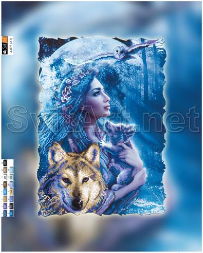 Girl with a Wolf and the Moon - �� A-075