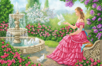Girl with doves near the fountain - SI-720