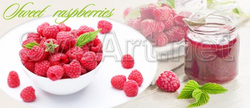 Raspberry dish and jar with jam - F-238