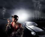Girl near a black car - F-004