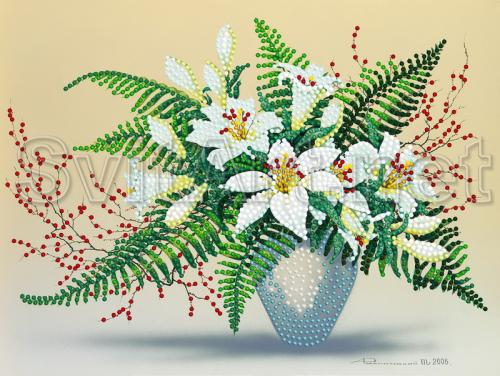 Buchet de flori de prim&#259;var&#259; alb&#259; cu ferigi - A-198